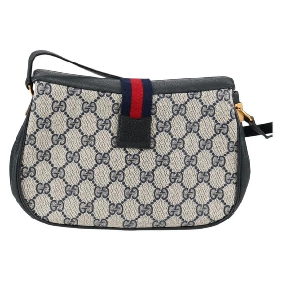 GUCCI GG Supreme Sherry Line Shoulder Bag PVC Navy Gold - Picture 2 of 16